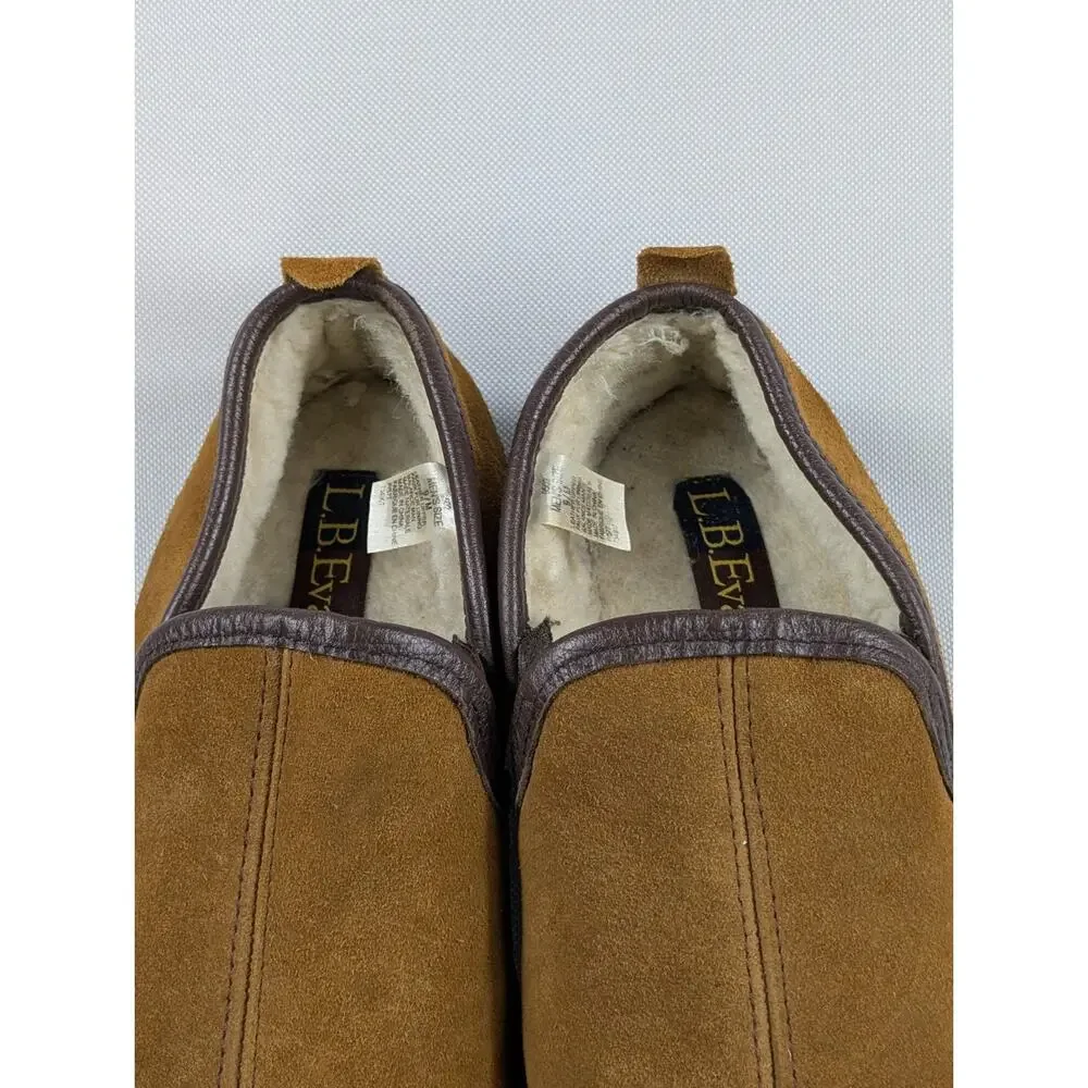 L.B. Evans Shoes Mens Size 9 Brown Suede Slippers Moccasin Sherpa Lining Comfort